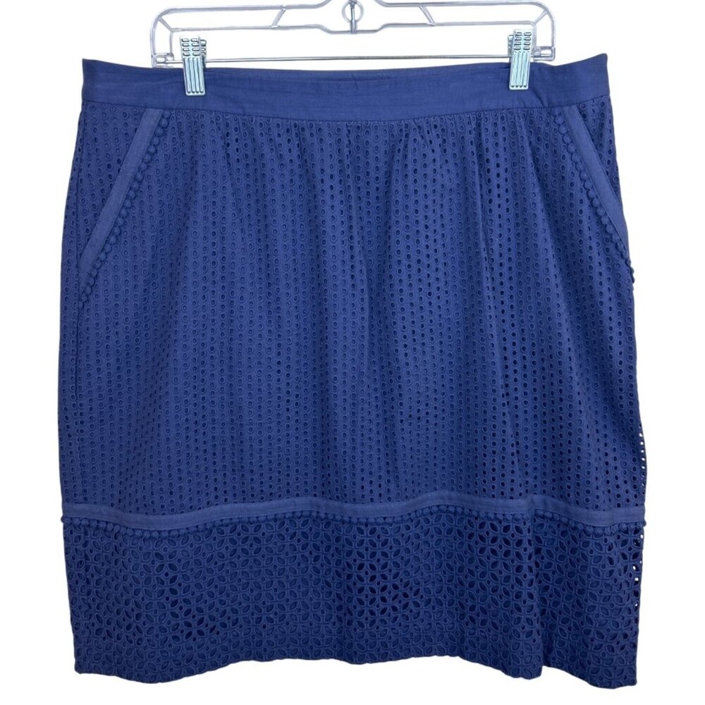 Boden Navy Blue Lace Eyelet Pencil Skirt Women's 14 Pockets Classic Office